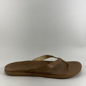 OluKai Honu Leather Beach Sandals Chestnut Brown Womens Size 11 Thong Sandals